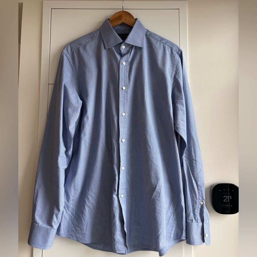 Ralph Lauren Purple Label Blue Micro-Check Dress Shirt - Made In Italy - US16